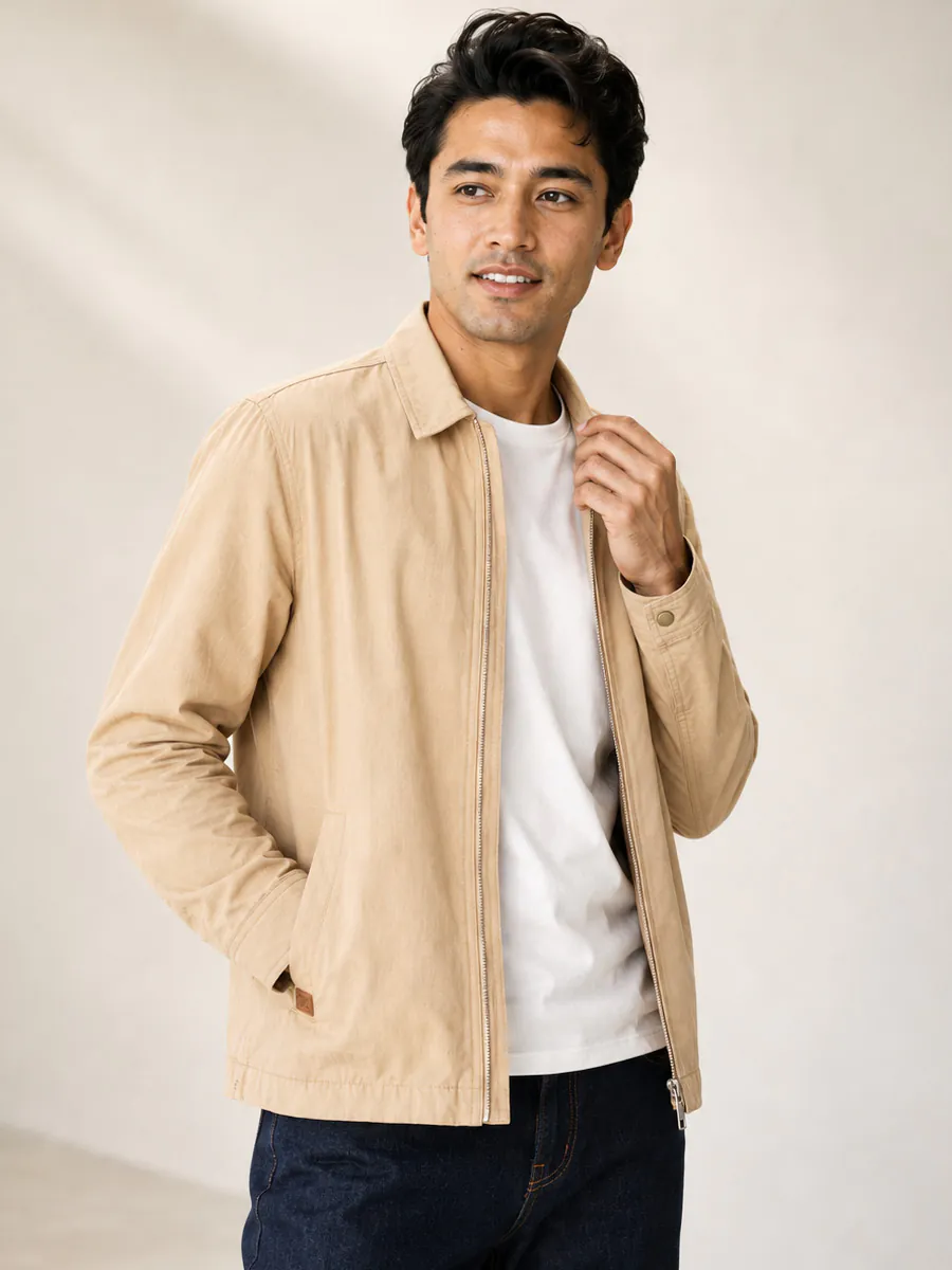 Beige Travel Jacket with Zipper