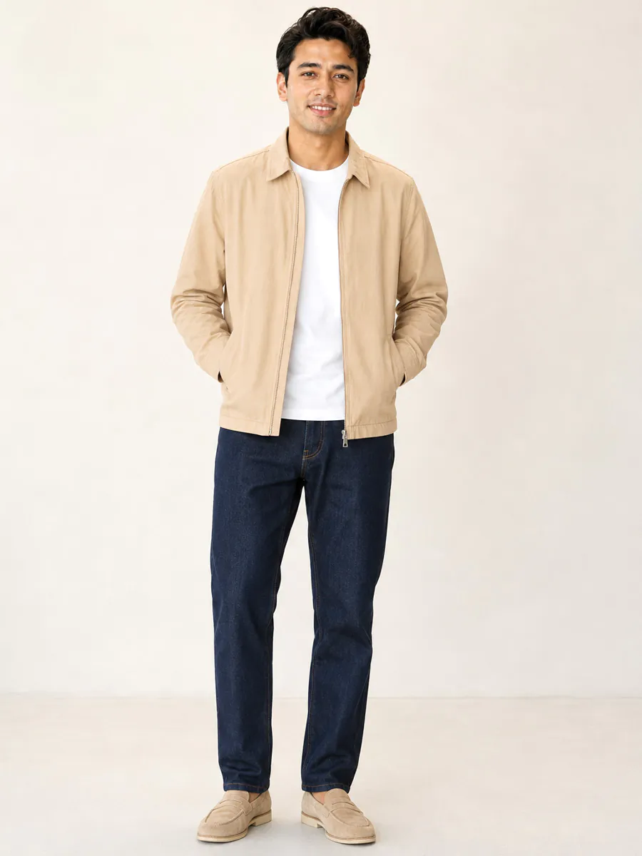 Beige Travel Jacket with Zipper