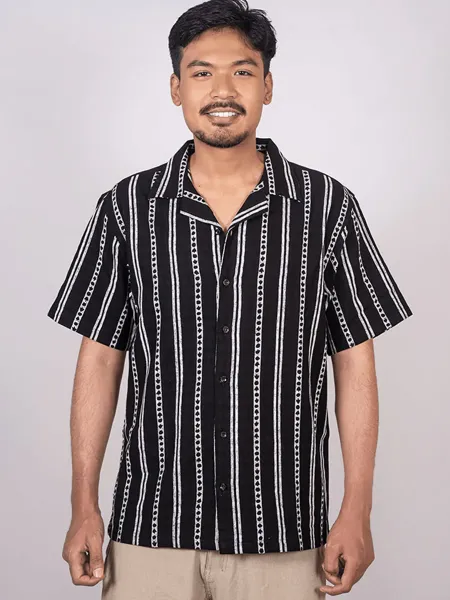 Black Cuban Collar Shirt
