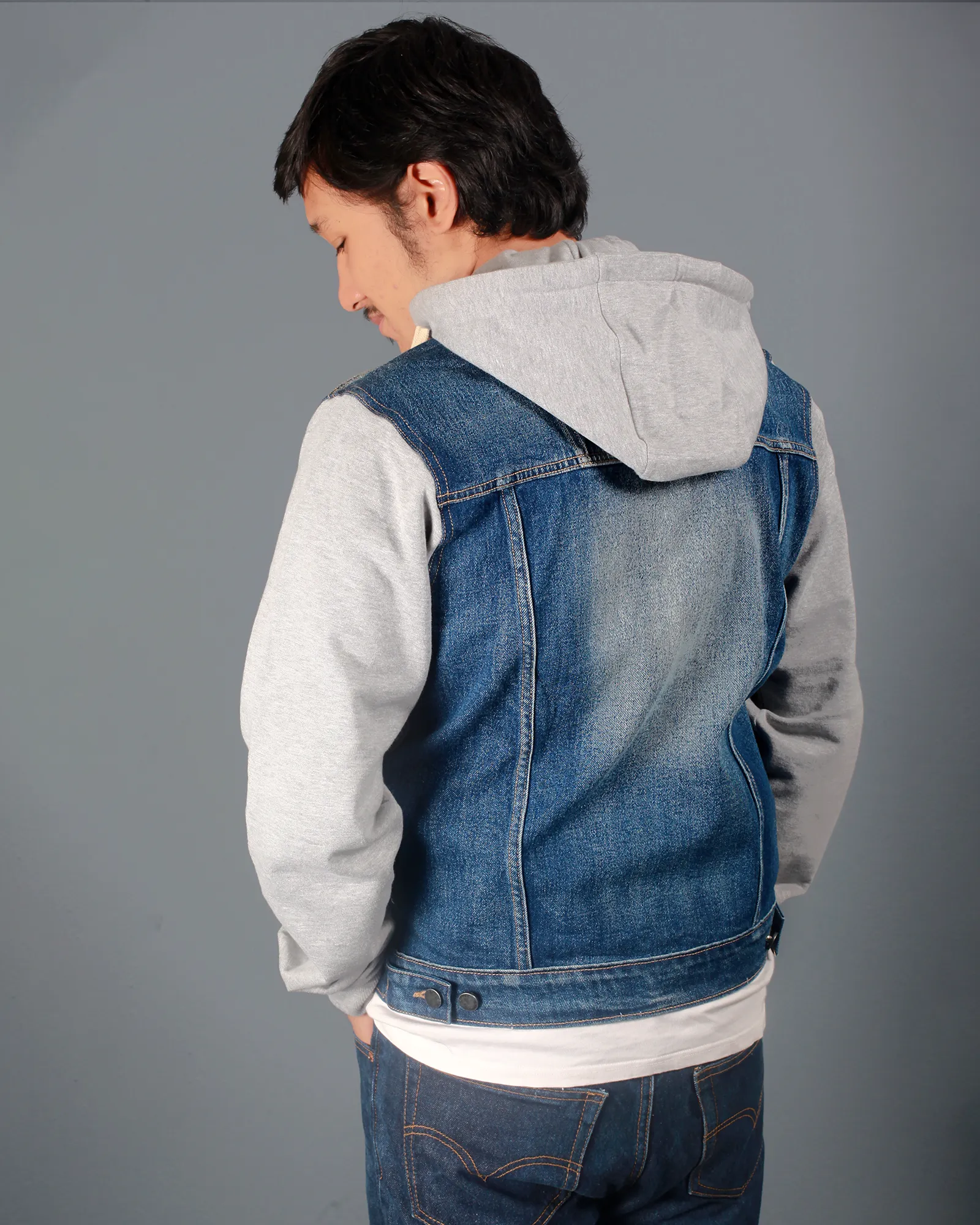 Dark Blue Hooded Denim Jacket