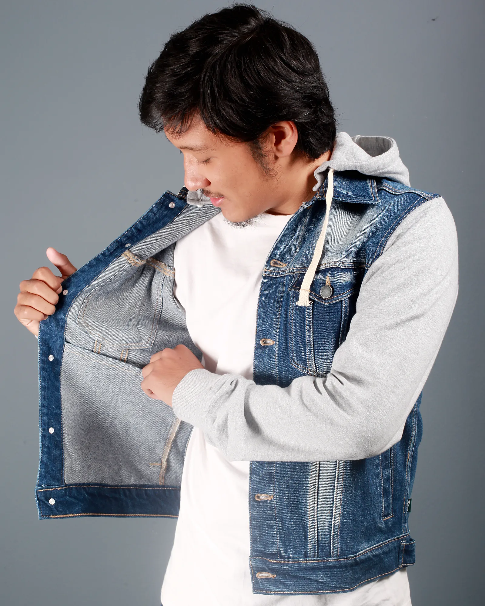Dark Blue Hooded Denim Jacket
