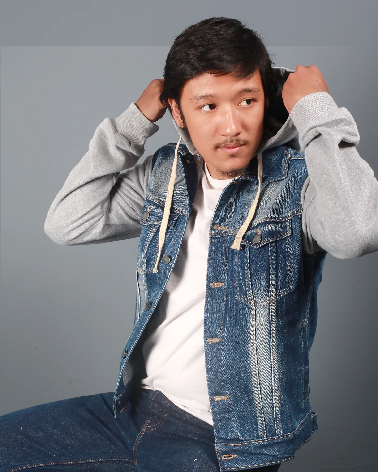 Dark Blue Hooded Denim Jacket