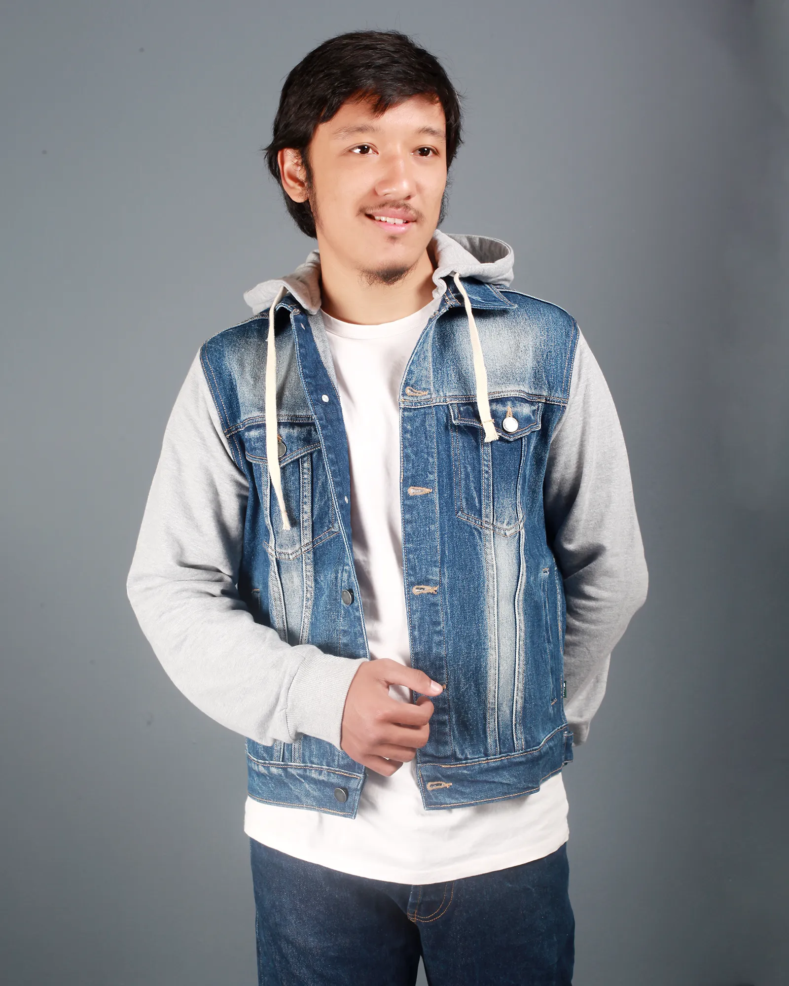 Dark Blue Hooded Denim Jacket