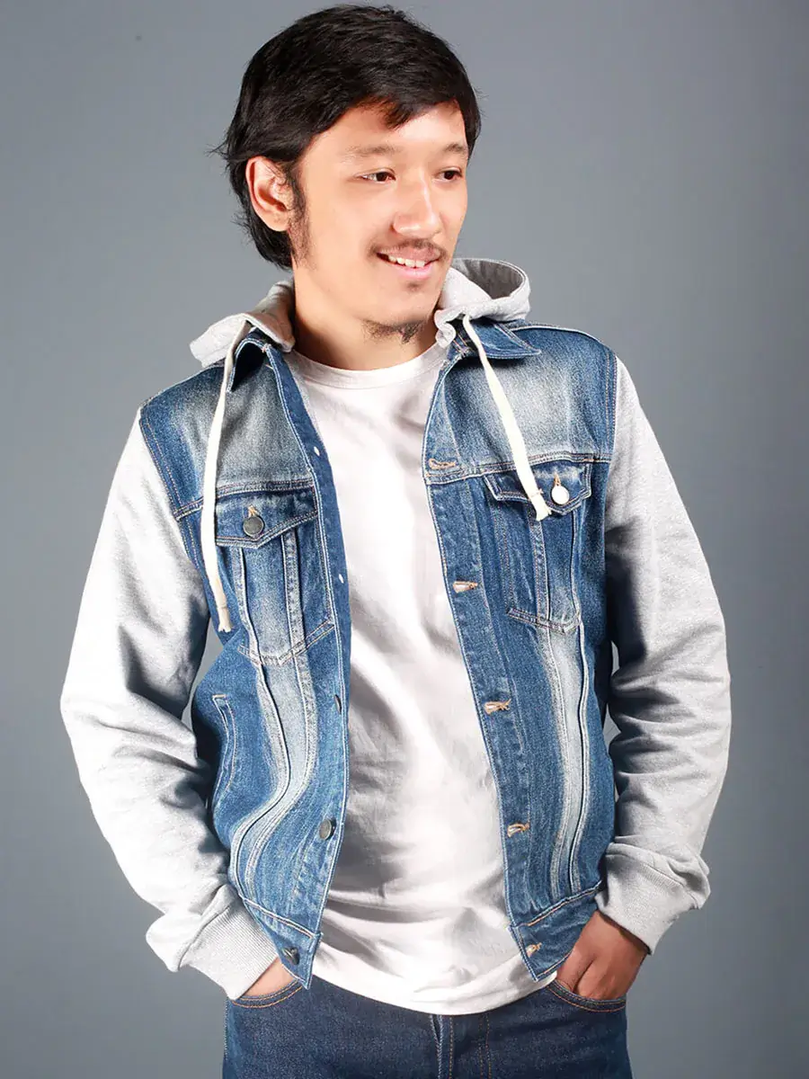 Dark Blue Hooded Denim Jacket