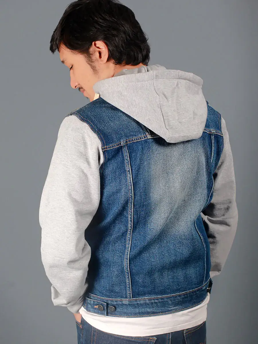Dark Blue Hooded Denim Jacket