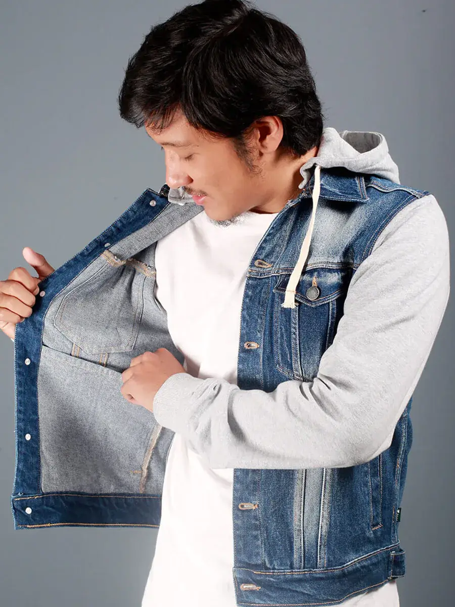 Dark Blue Hooded Denim Jacket
