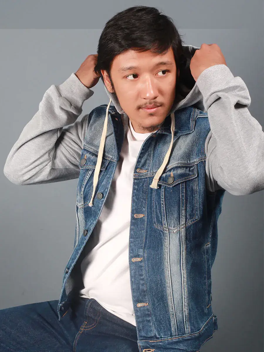 Dark Blue Hooded Denim Jacket