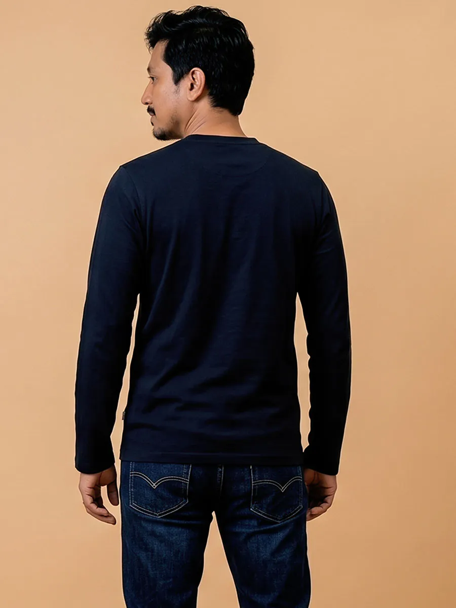 Mid-Night Black Full Sleeve Henley Tshirt – Smart Casual Men's Top