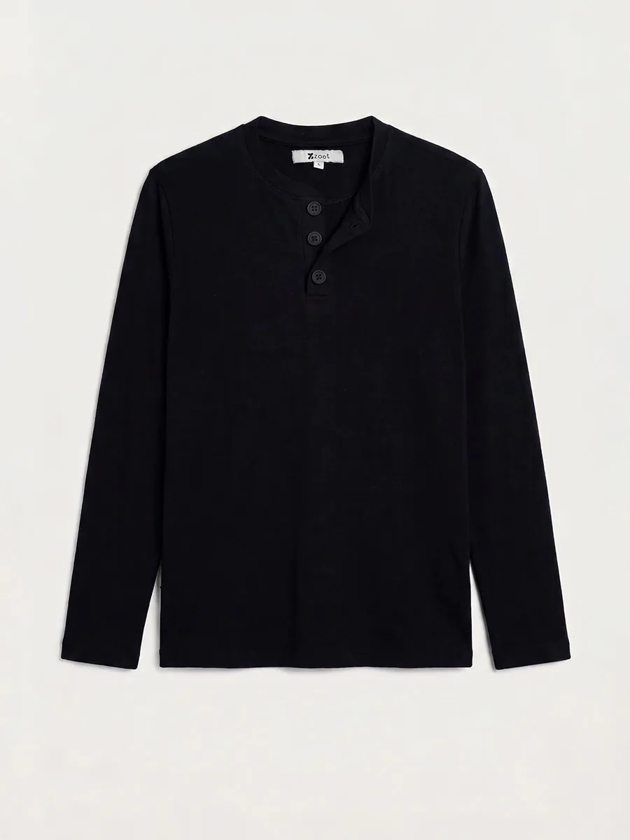 Mid-Night Black Full Sleeve Henley Tshirt – Smart Casual Men's Top