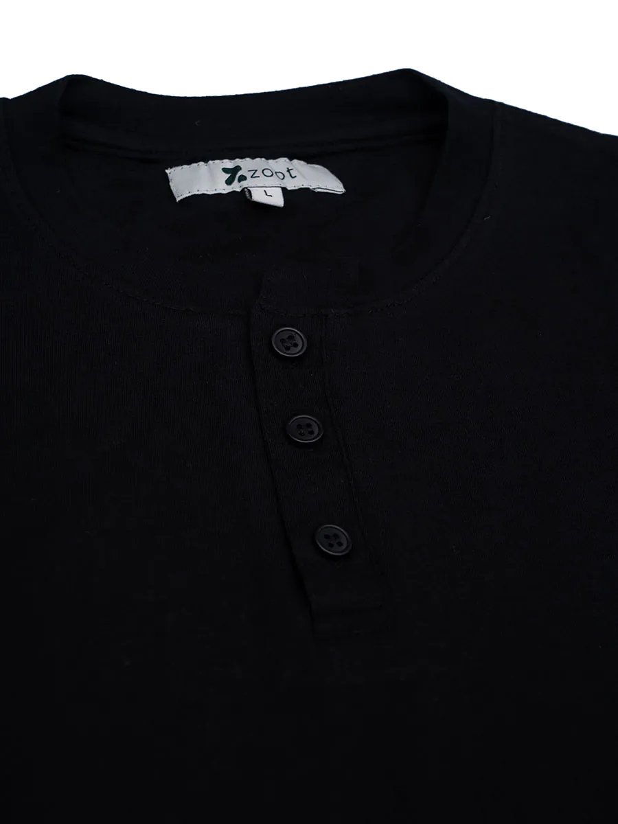 Mid-Night Black Full Sleeve Henley Tshirt – Smart Casual Men's Top