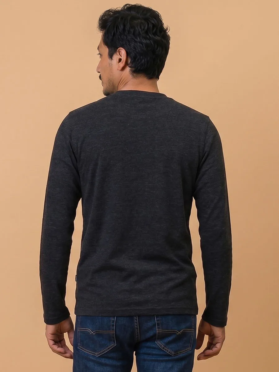 Graphite GreyFull Sleeve Henley Tshirt – Smart Casual Men's Top