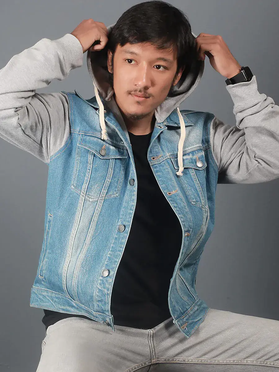 Light Blue Hooded Denim Jacket