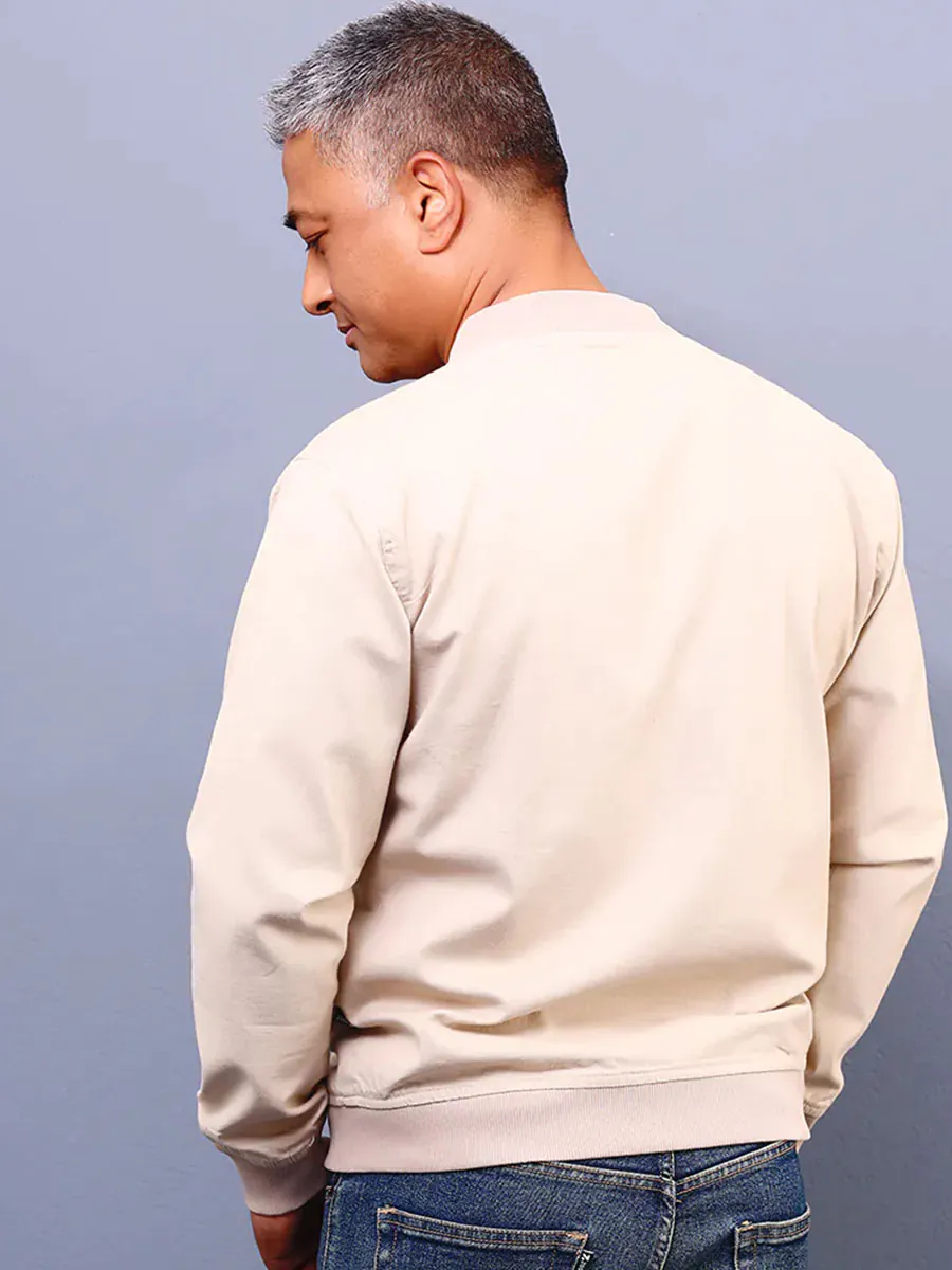 Beige Linen Cotton Bomber Jacket