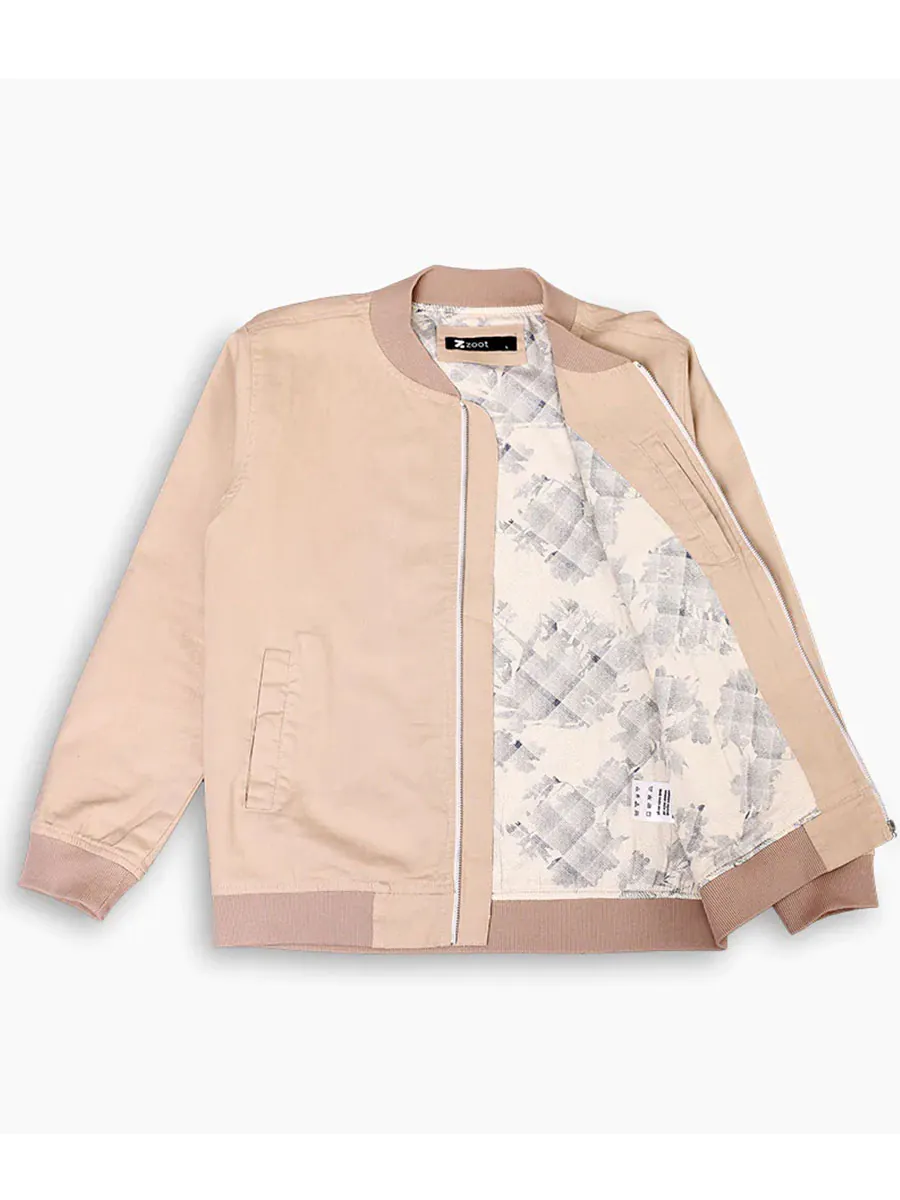 Beige Linen Cotton Bomber Jacket