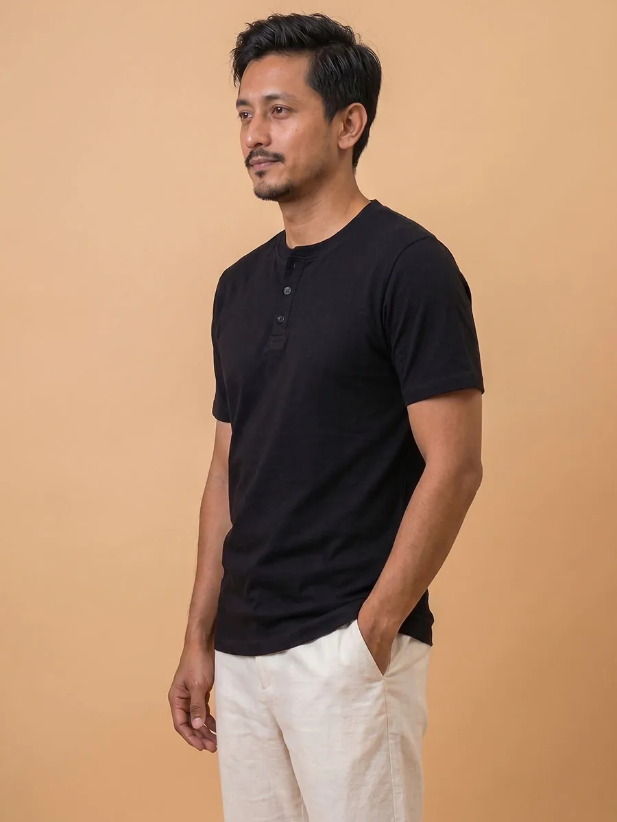 Mid-Night Half Sleeve Henley Tshirt – Smart Casual Men's Top