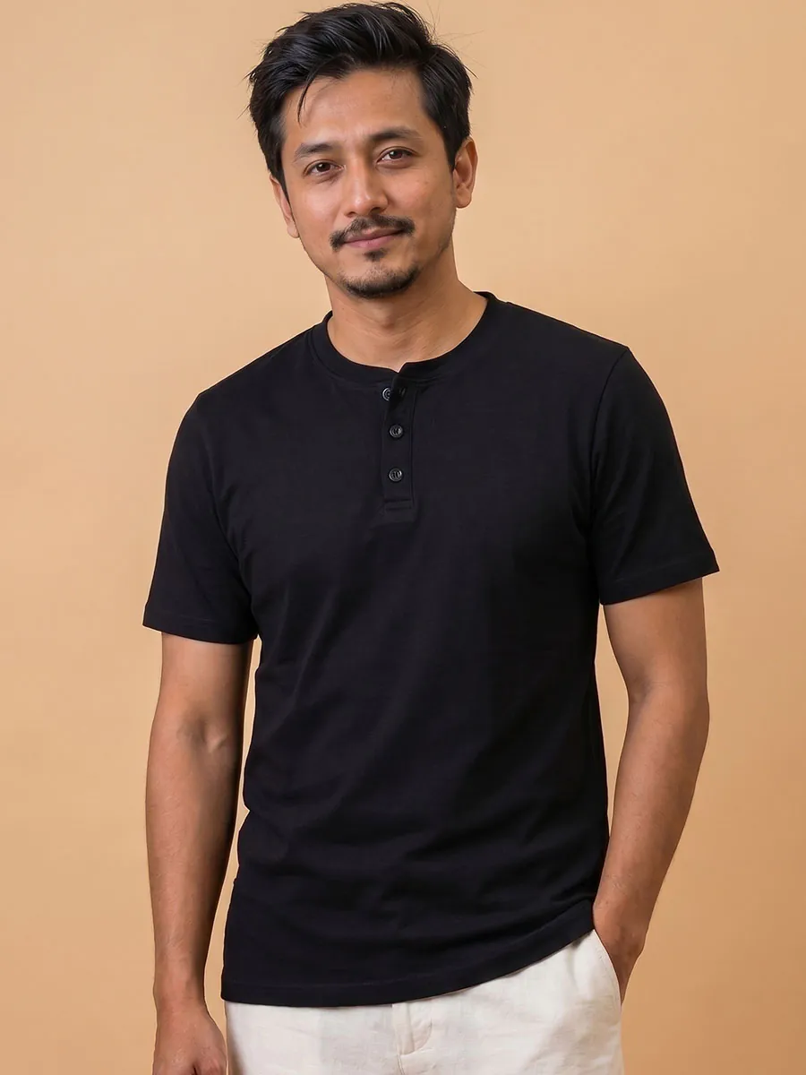 Mid-Night Half Sleeve Henley Tshirt – Smart Casual Men's Top