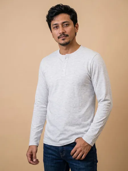 Mountain Mist Full Sleeve Henley Tshirt – Smart Casual Men's Top