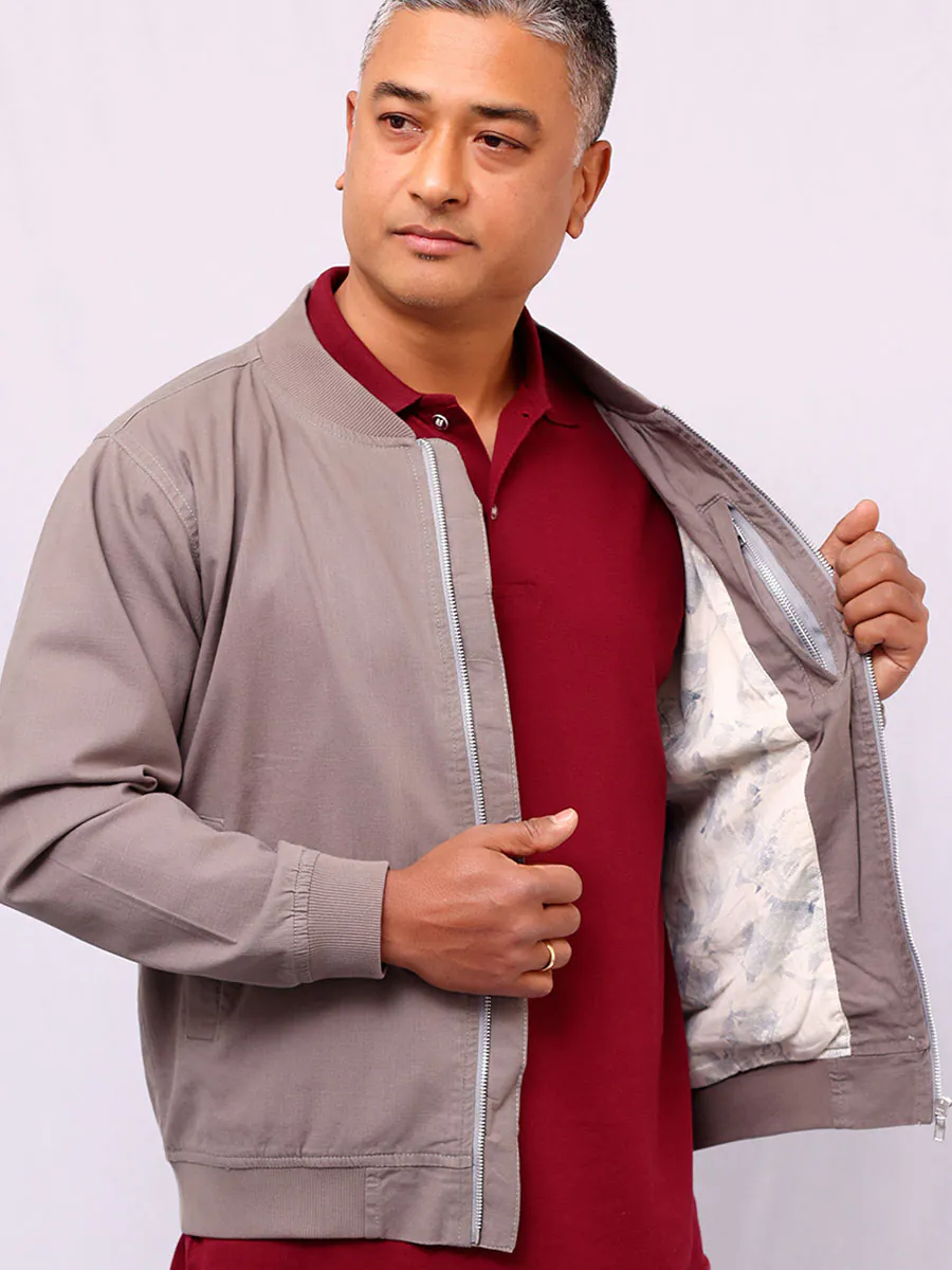 Muddy Grey Linen Cotton Bomber Jacket