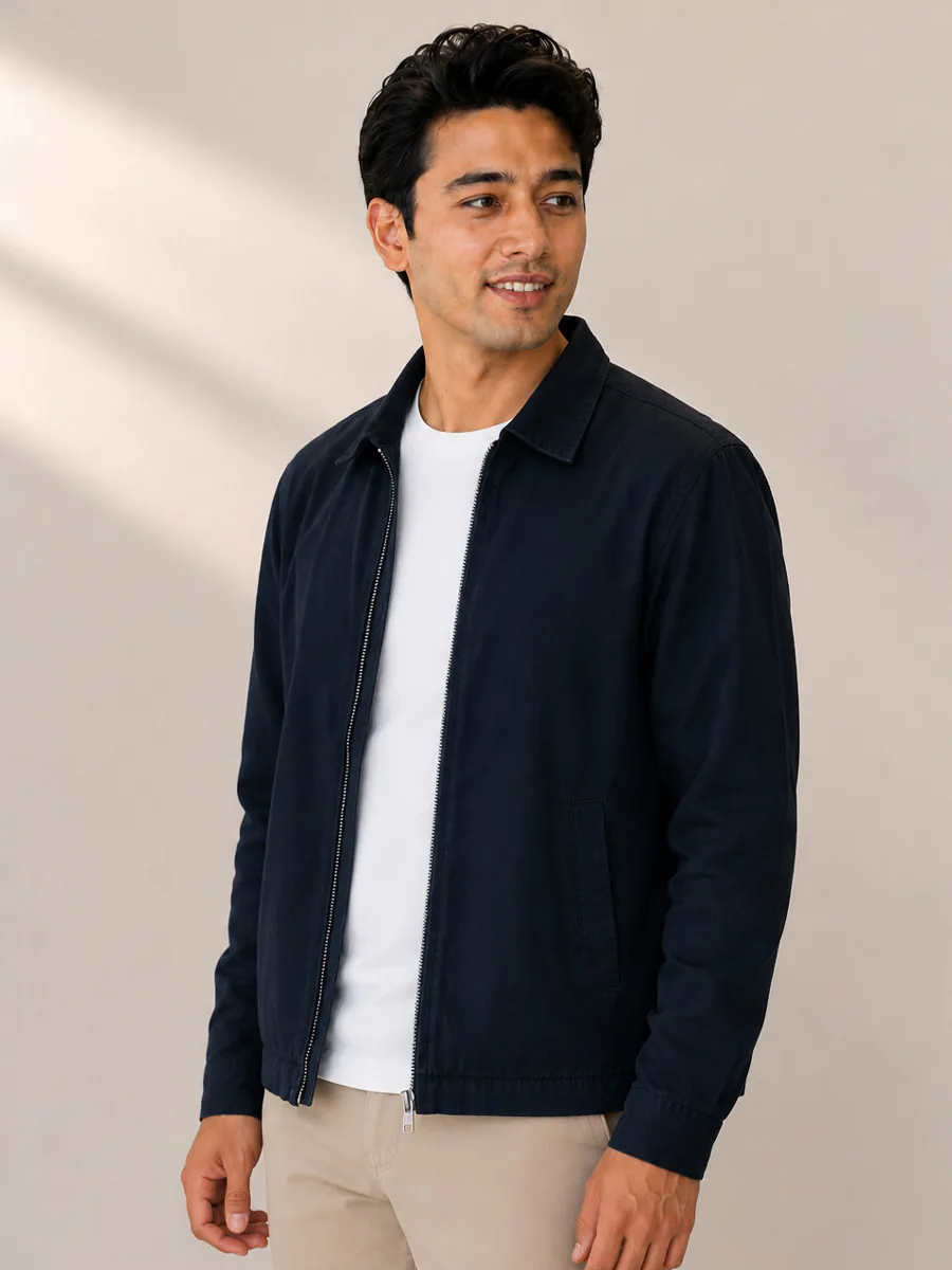 Navy Blue Travel Jacket with Zipper