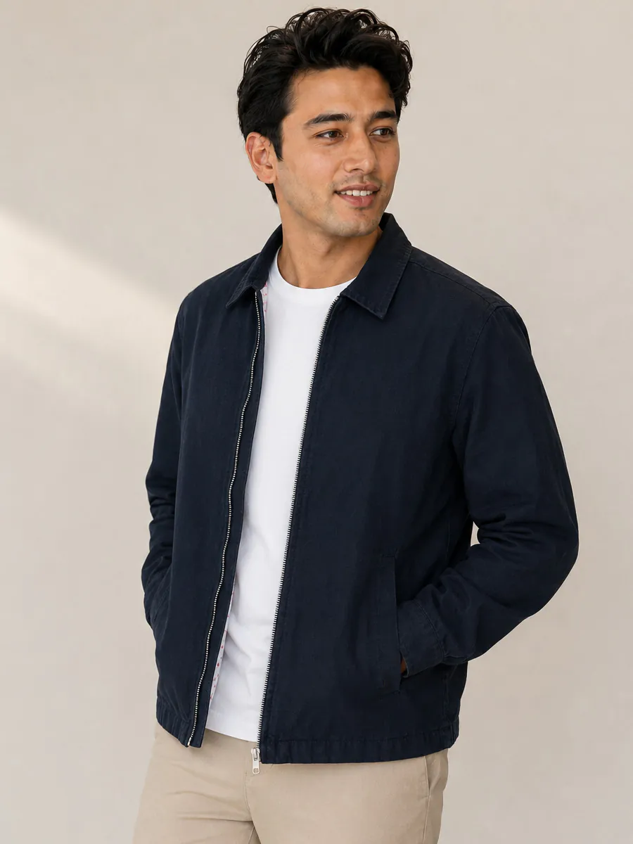 Navy Blue Travel Jacket with Zipper