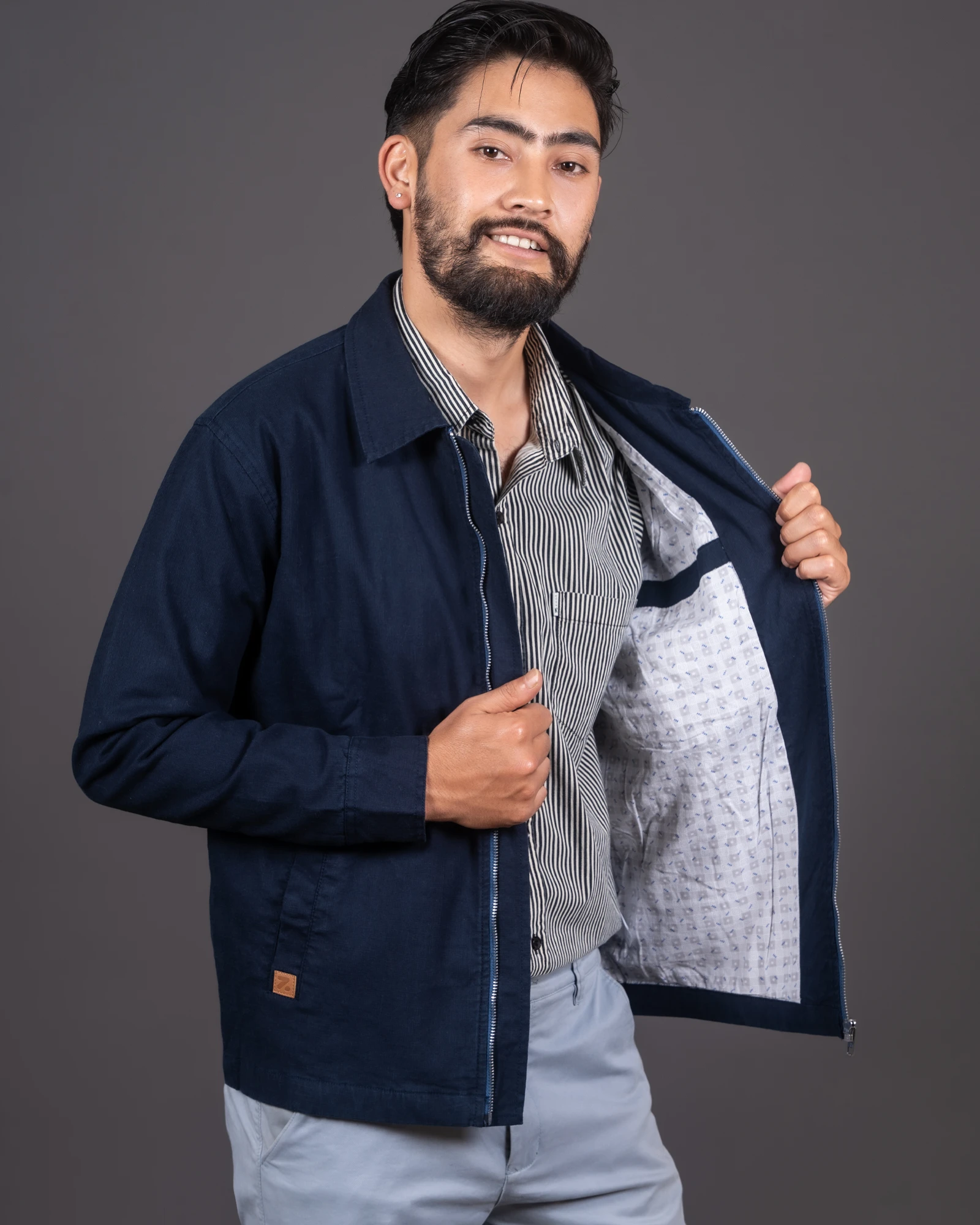 Navy Blue Travel Jacket with Zipper