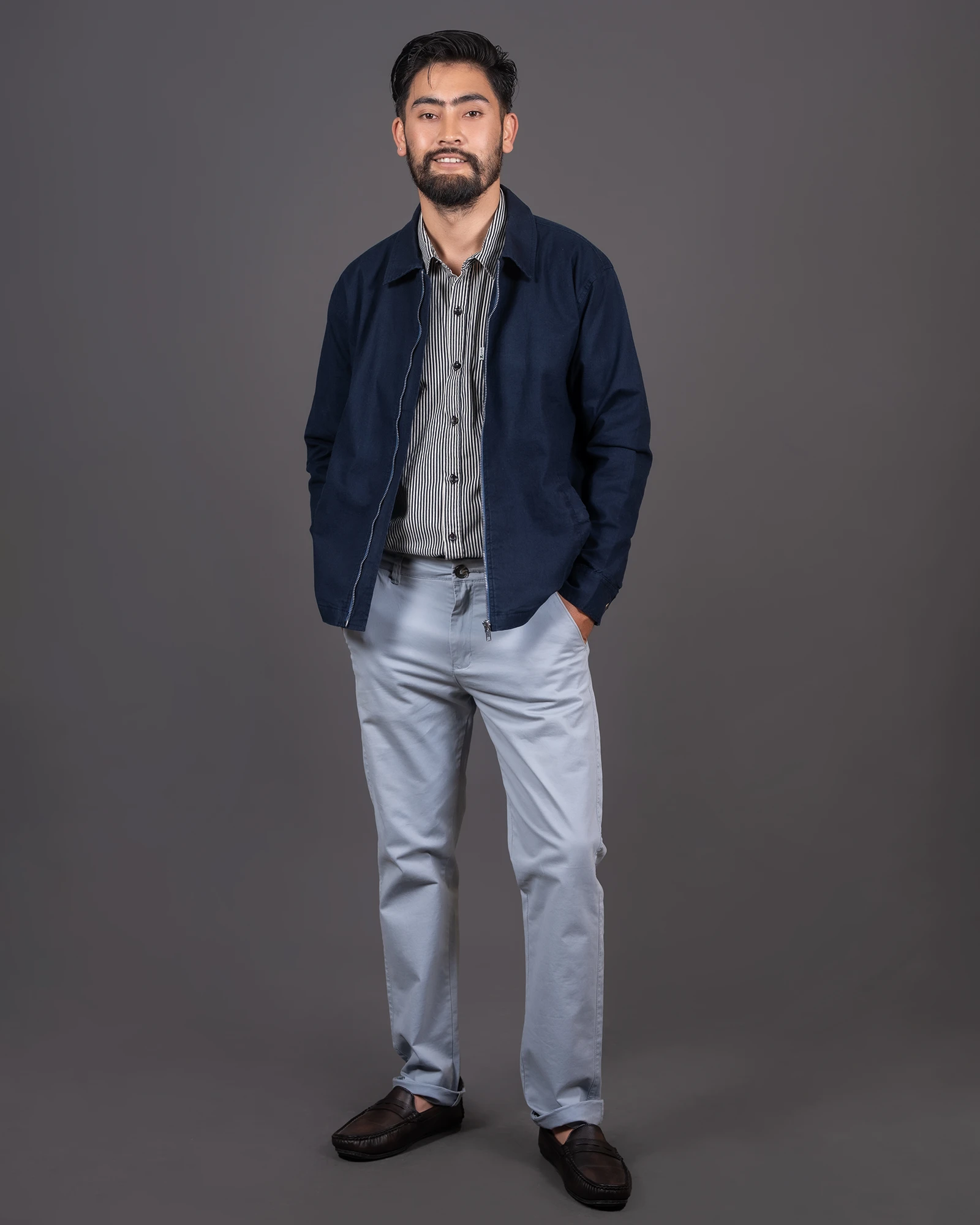 Navy Blue Travel Jacket with Zipper