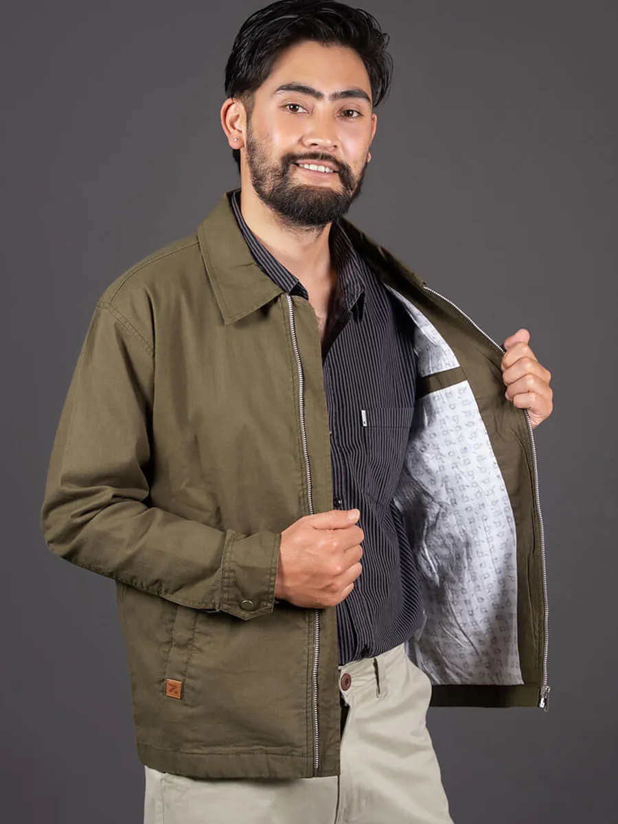 Olive Green Travel Jacket with Zipper