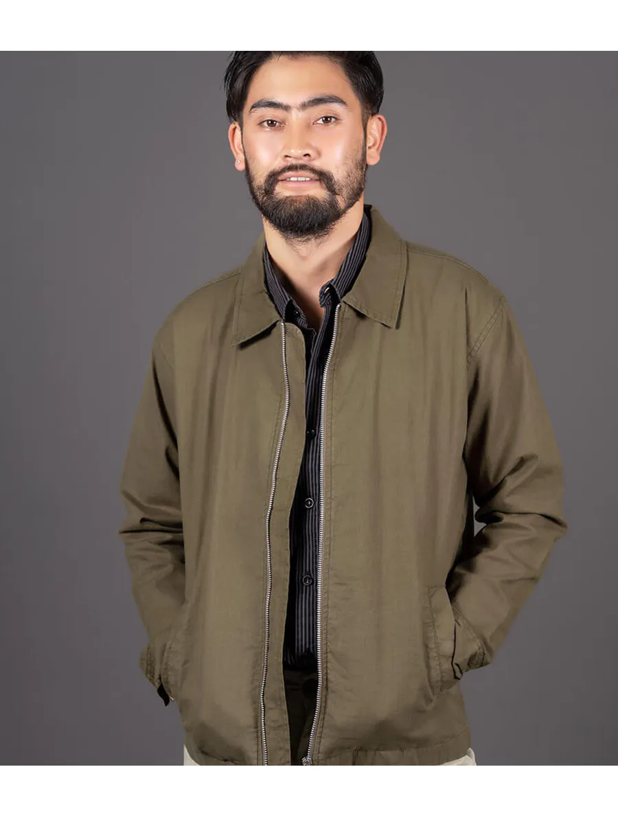 Olive Green Travel Jacket with Zipper
