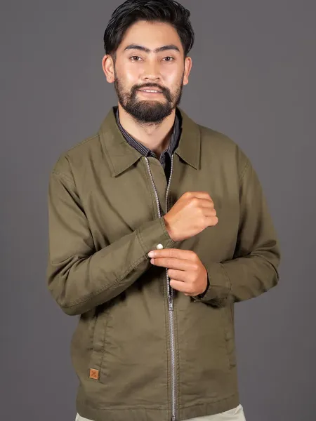 Olive Green Travel Jacket with Zipper