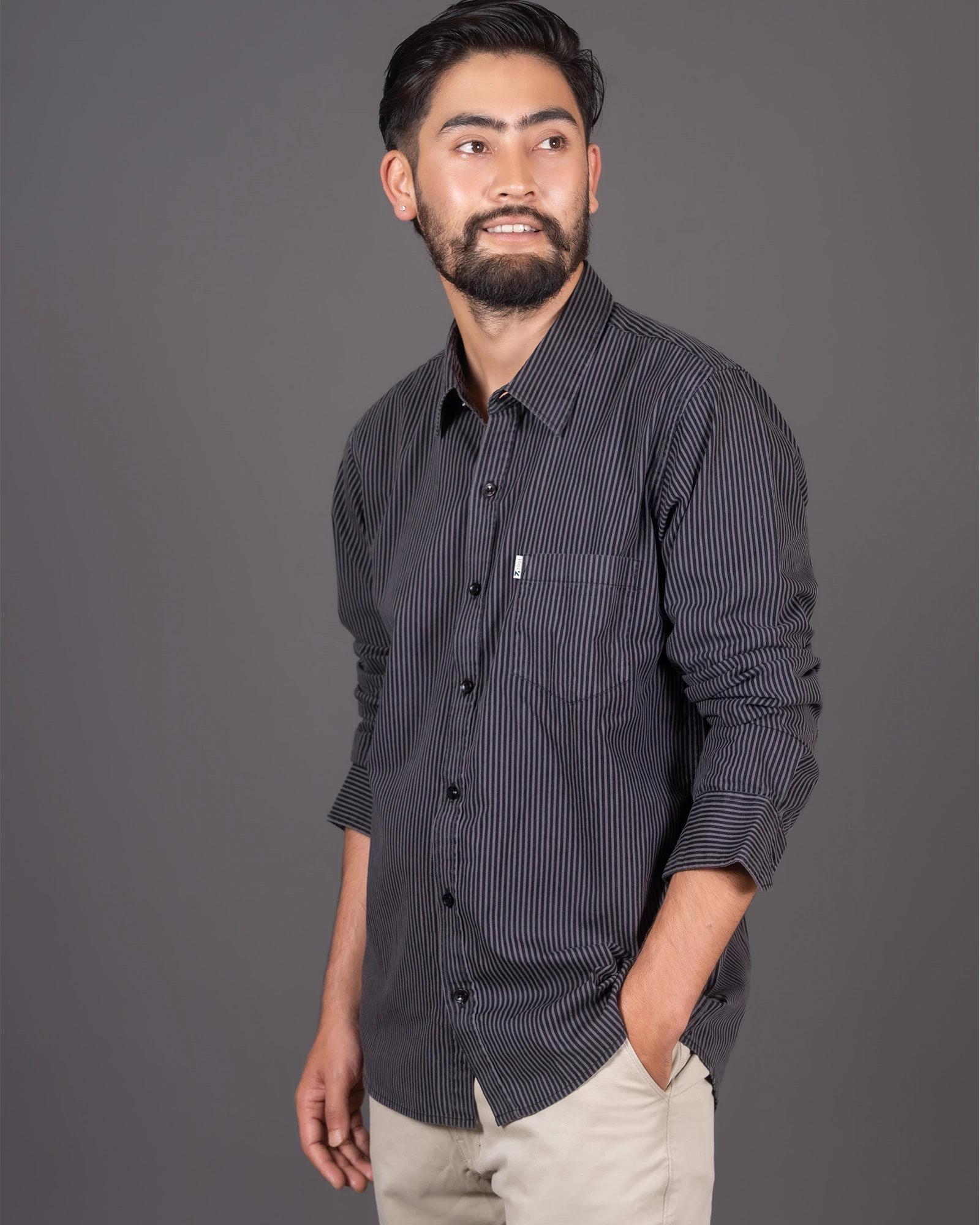 Regular Fit Striped Shirt Grey Black for Men