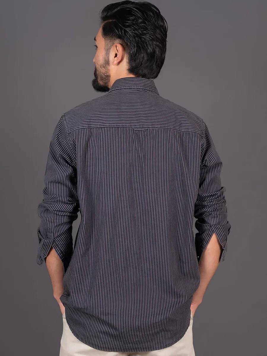 Regular Fit Striped Shirt Grey Black for Men
