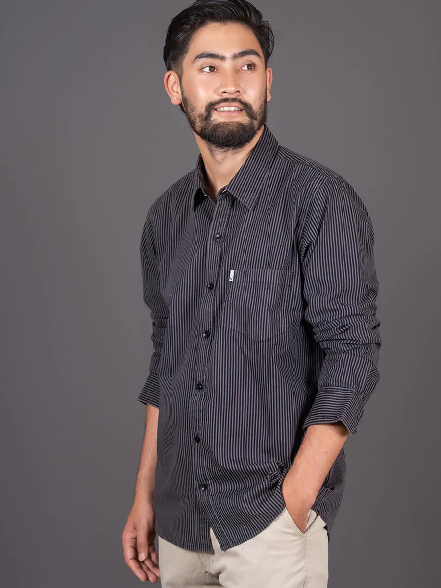 Regular Fit Striped Shirt Grey Black for Men