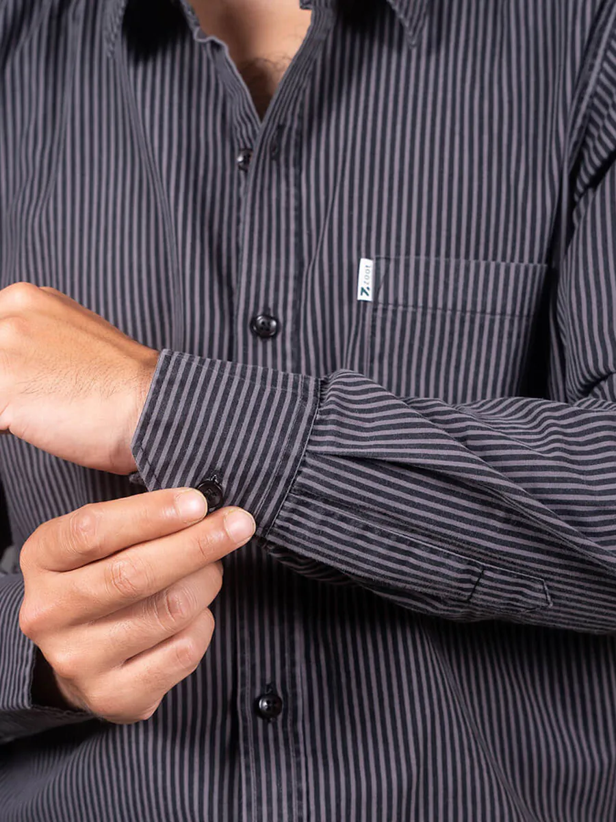 Regular Fit Striped Shirt Grey Black for Men