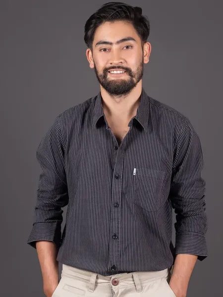 Regular Fit Striped Shirt Grey Black for Men