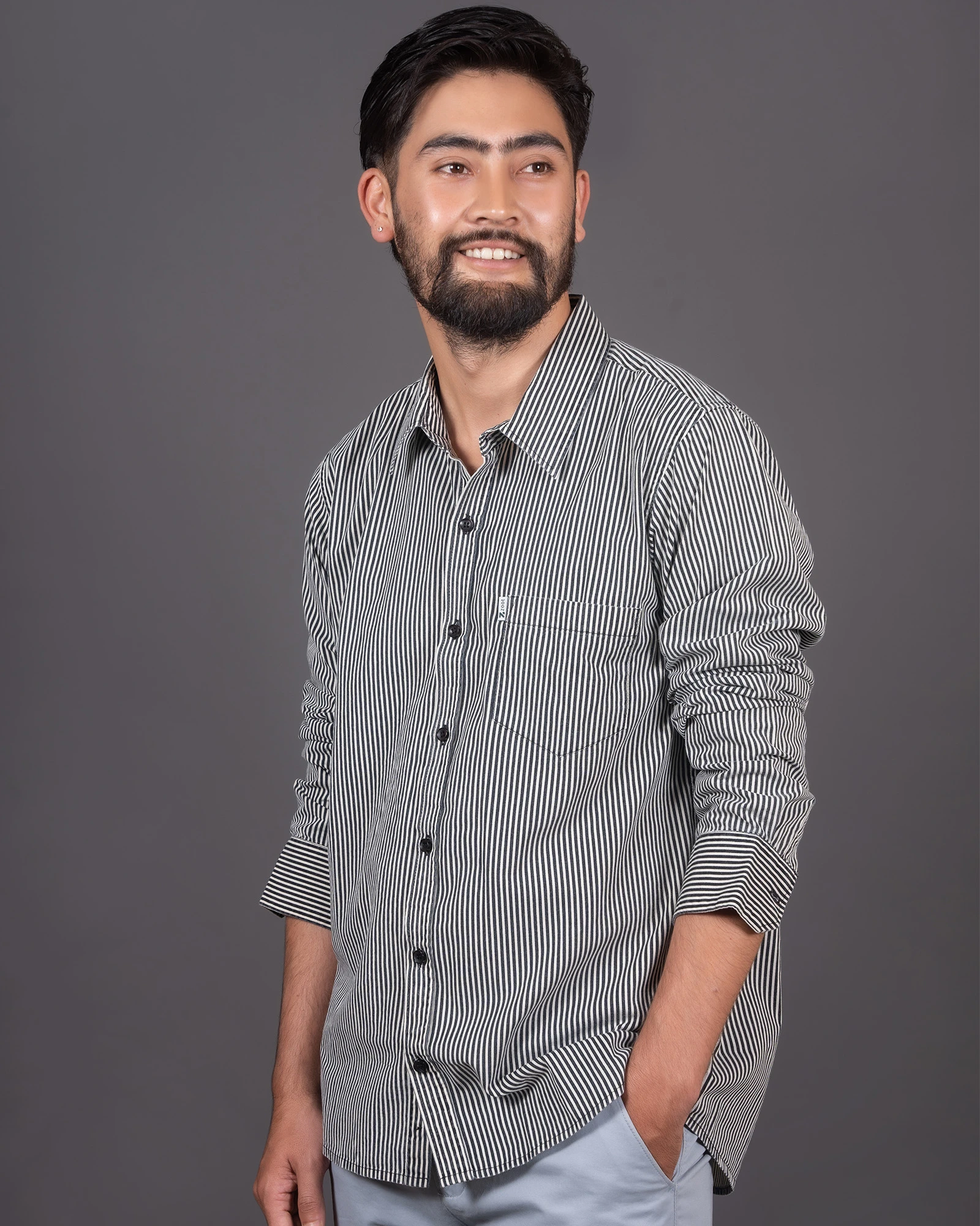 Regular Fit Striped Shirt White Black for Men