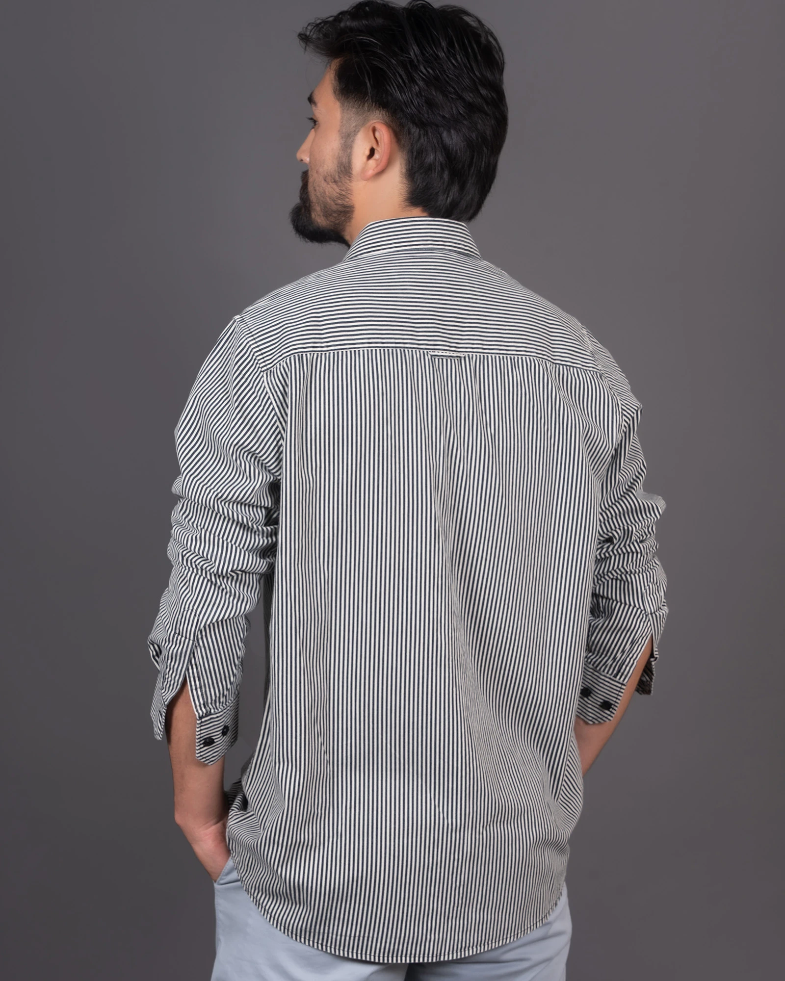 Regular Fit Striped Shirt White Black for Men