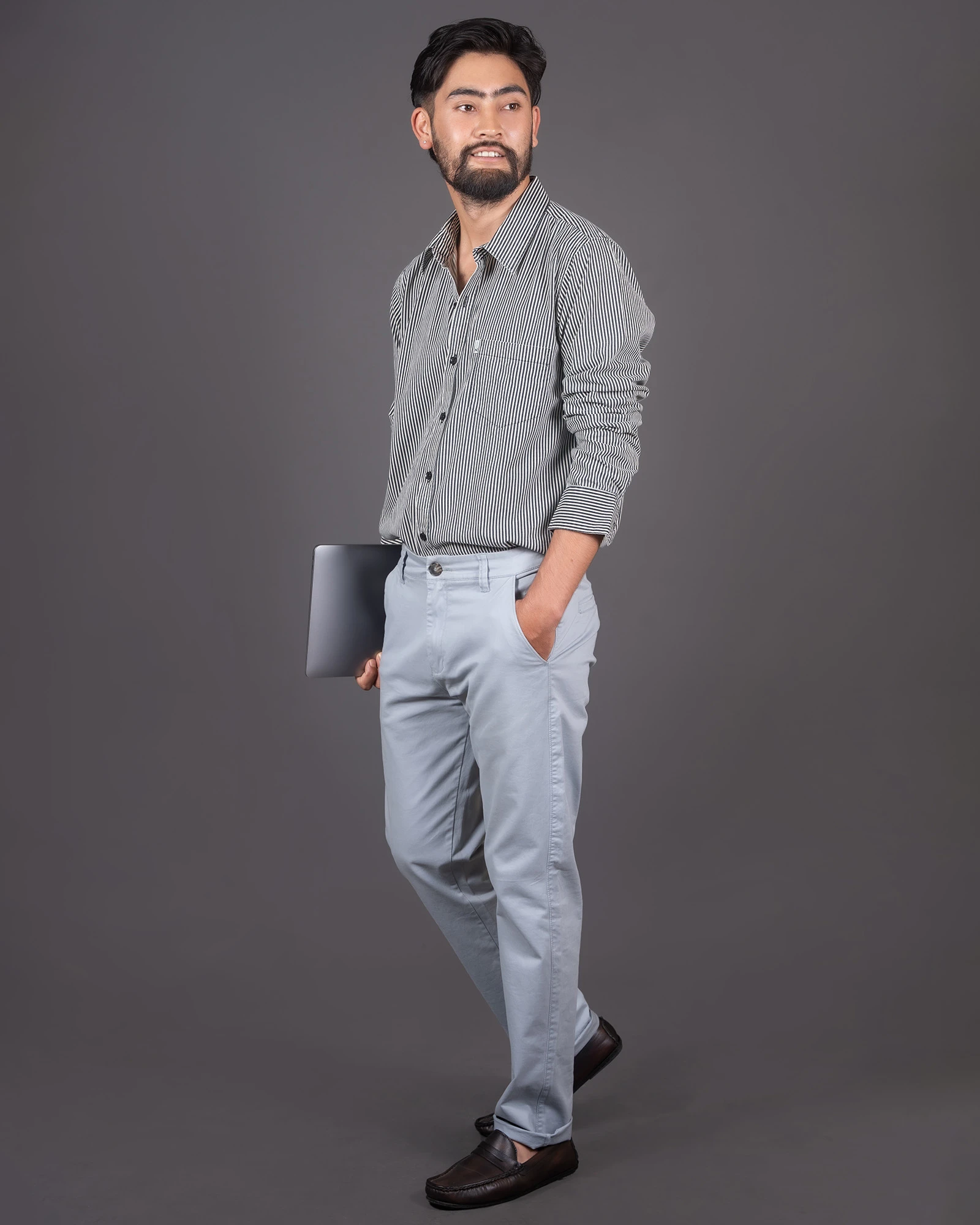 Regular Fit Striped Shirt White Black for Men