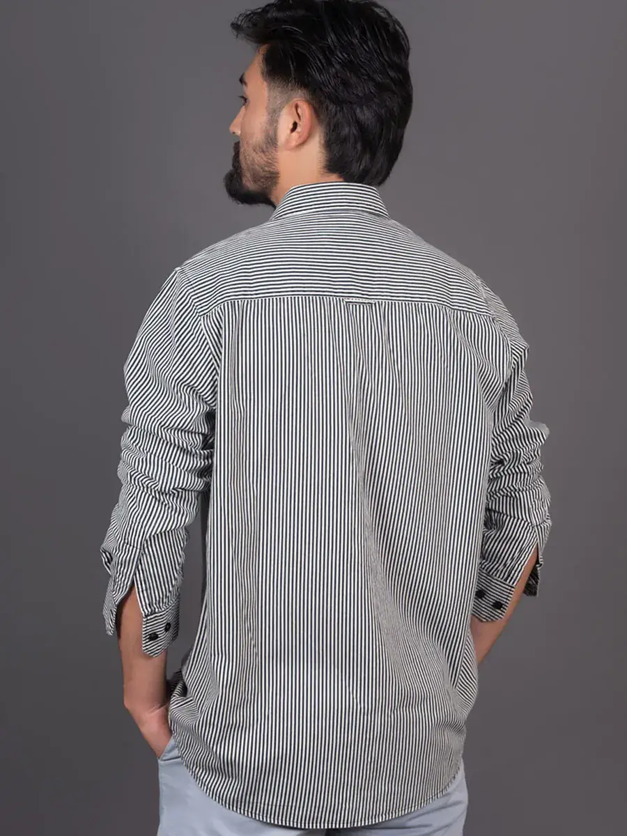 Regular Fit Striped Shirt White Black for Men