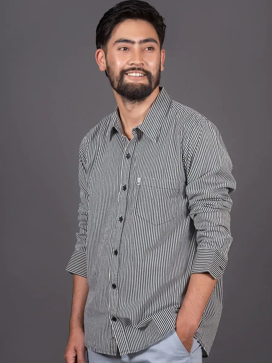 Regular Fit Striped Shirt White Black for Men