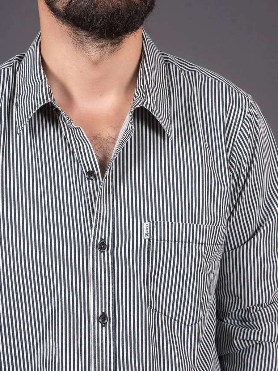 Regular Fit Striped Shirt White Black for Men
