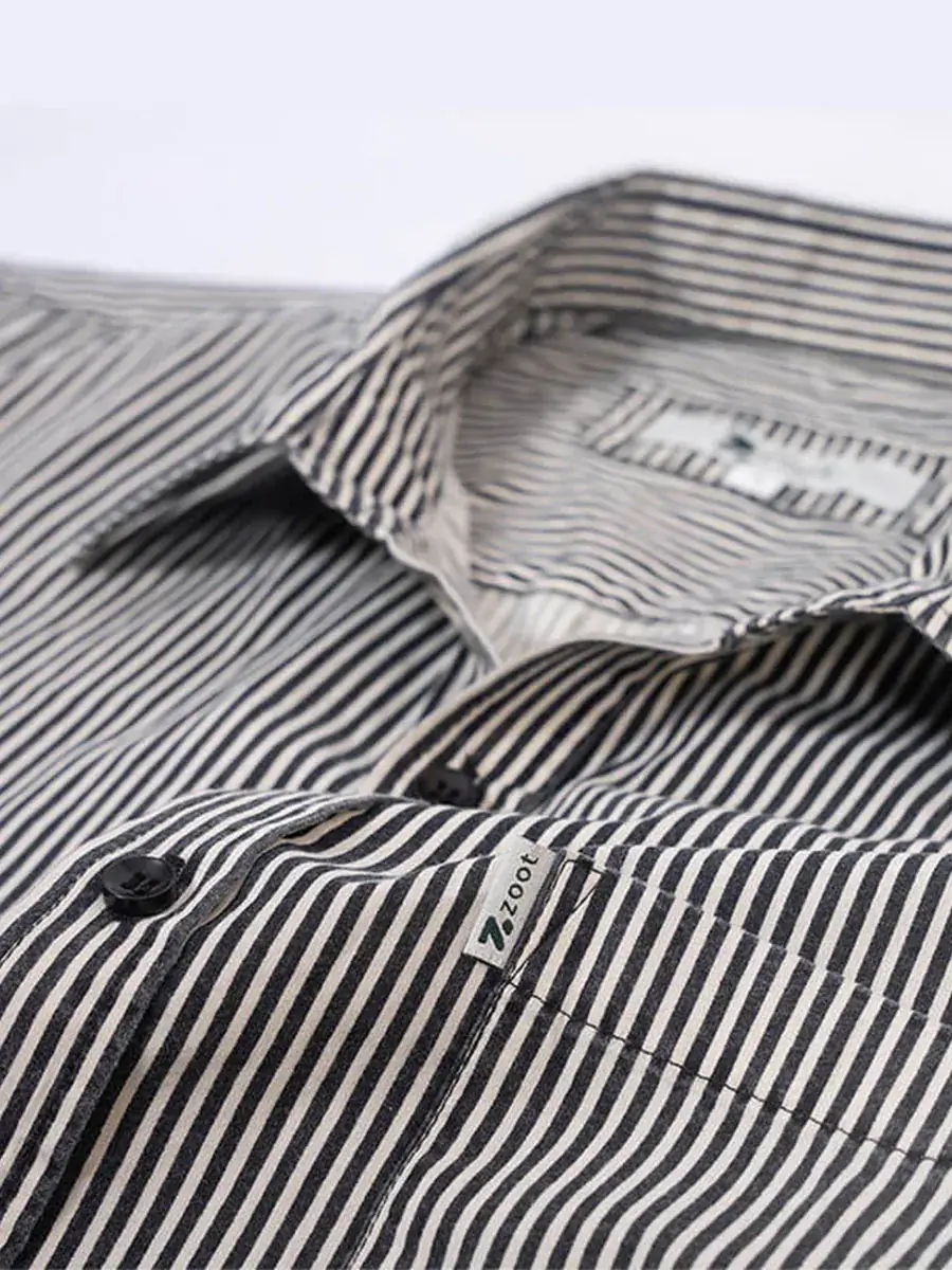 Regular Fit Striped Shirt White Black for Men