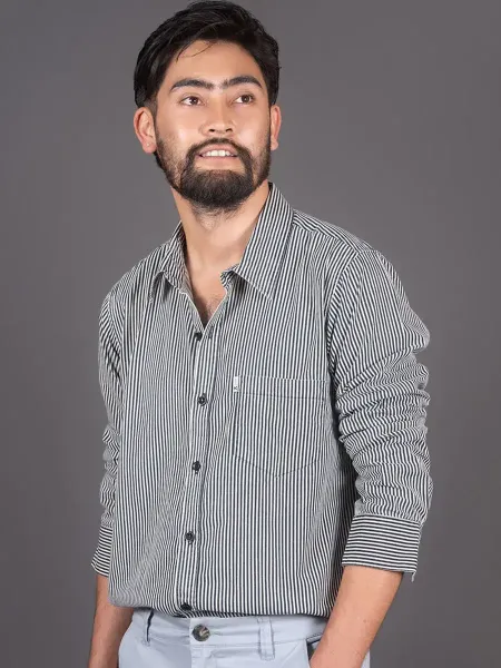 Regular Fit Striped Shirt White Black for Men