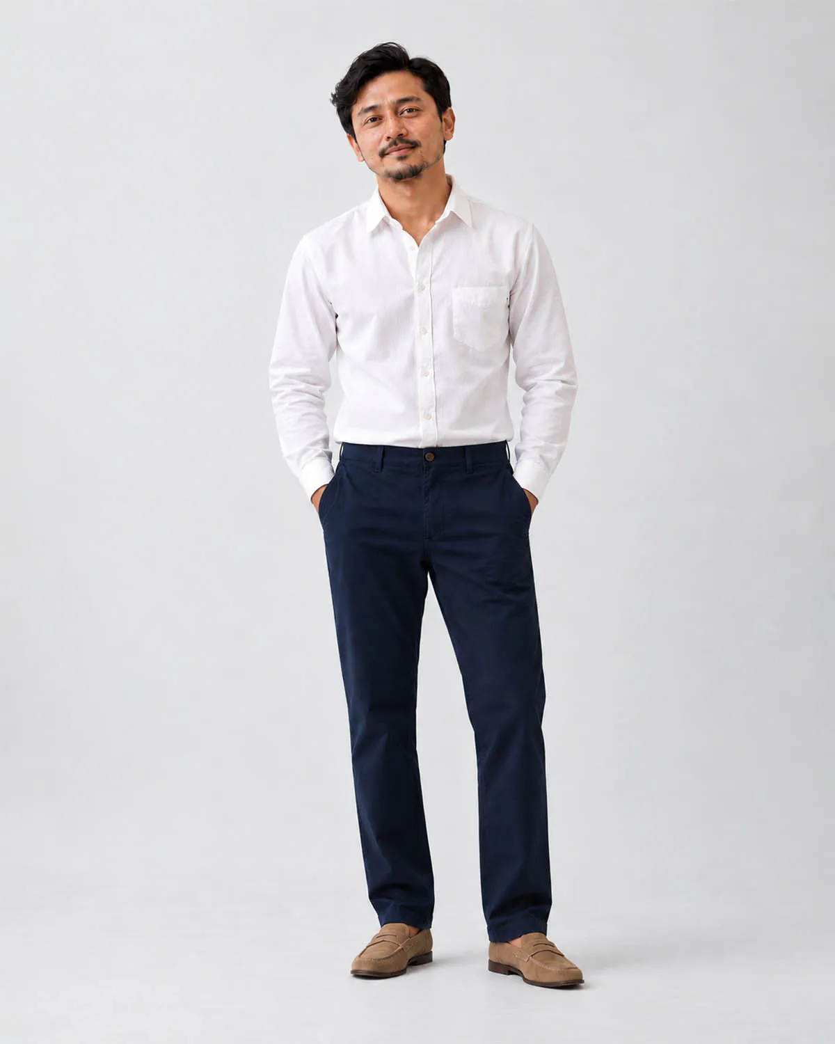 Straight Fit Cotton Chino - Navy Blue