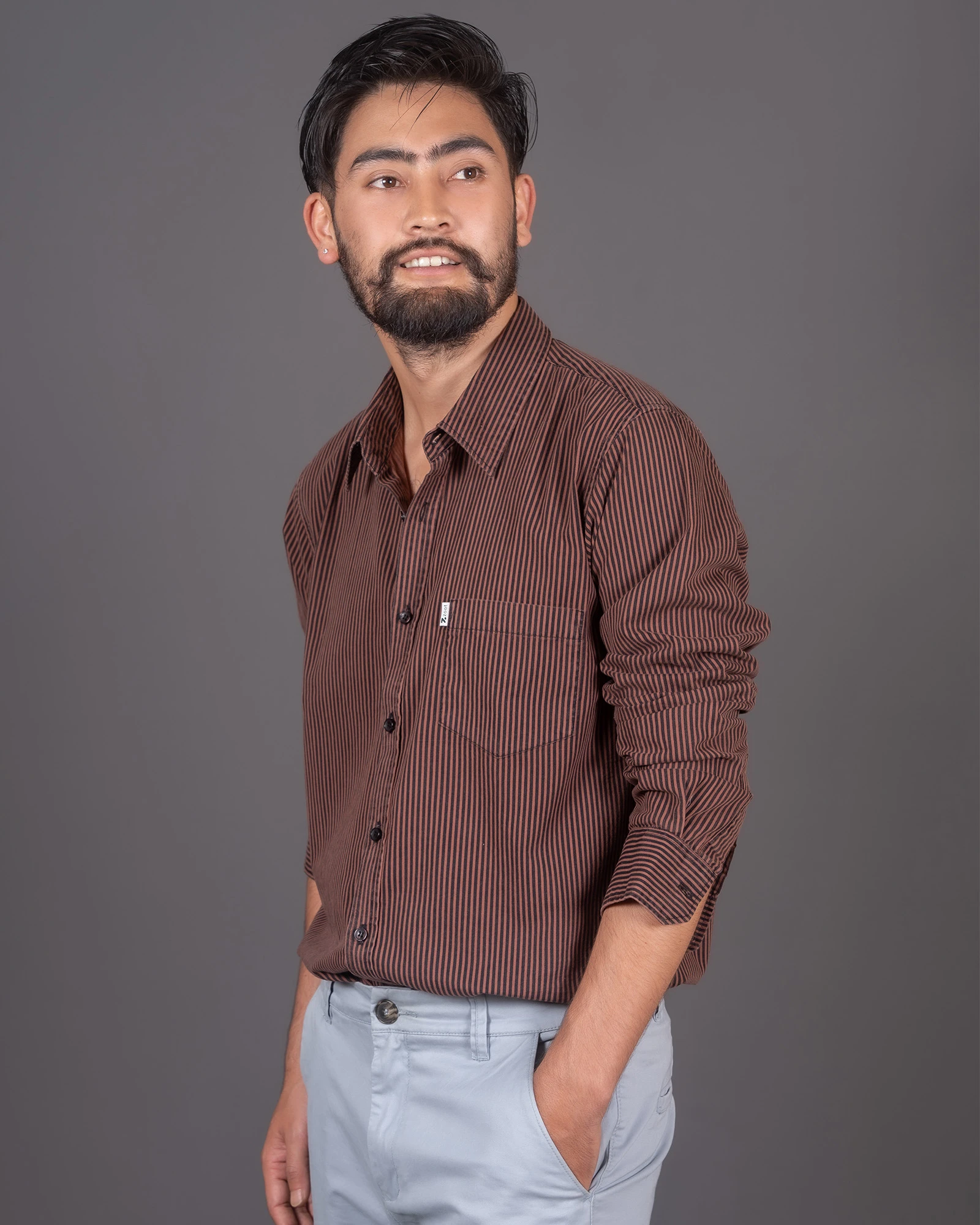 Regular Fit Striped Shirt Brown Black for Men