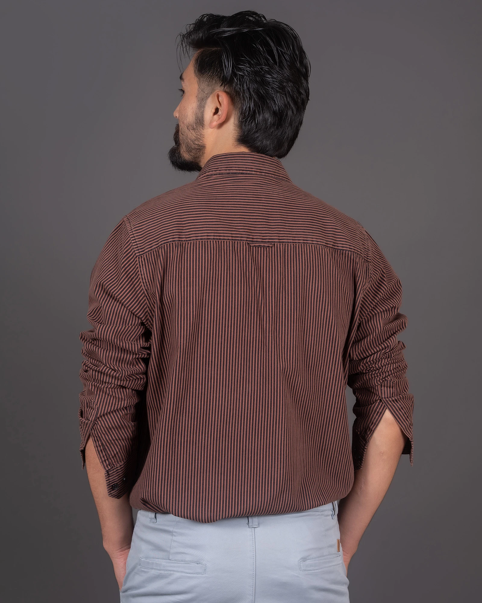 Regular Fit Striped Shirt Brown Black for Men