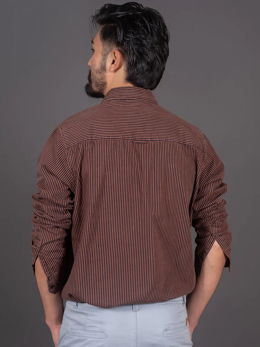 Regular Fit Striped Shirt Brown Black for Men