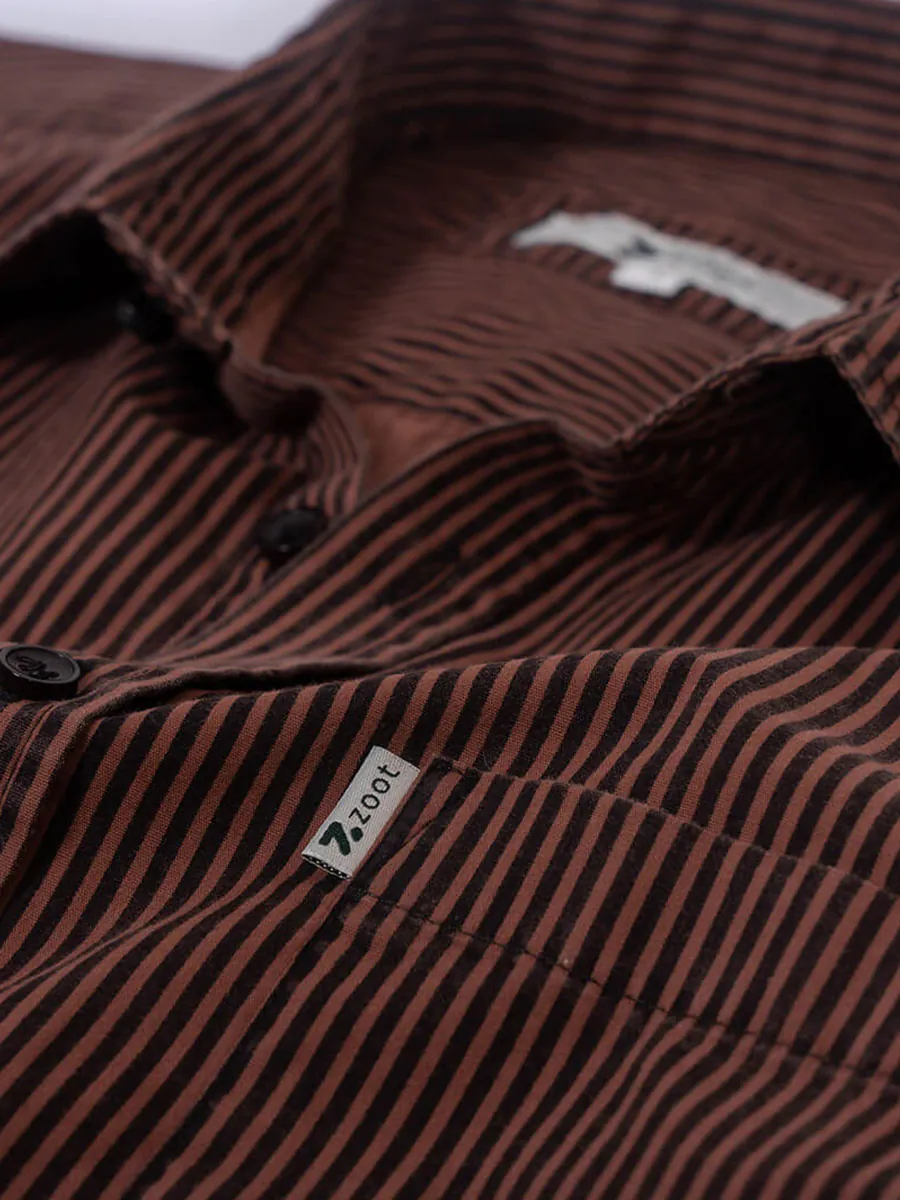 Regular Fit Striped Shirt Brown Black for Men